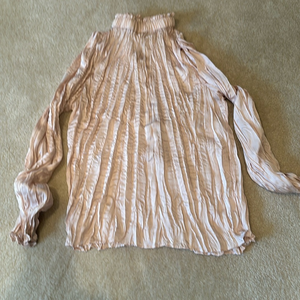 LibbyKat champagne silky high neck blouse